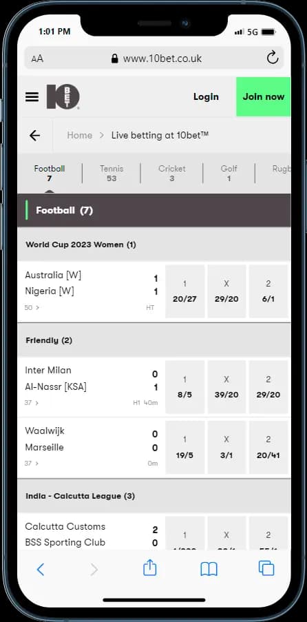 10bet Live betting odds and in-play betting