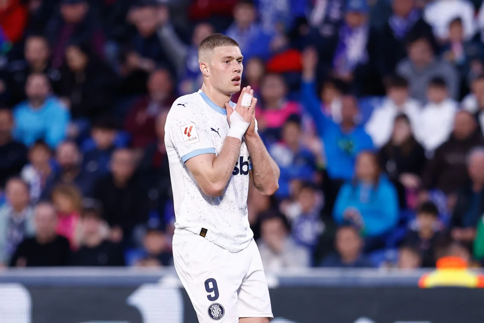 Artem Dovbyk of Girona FC during the Spanish championship La Liga football match between Getafe CF and Girona FC on March 16, 2024 at Coliseum stadium in Madrid, Spain