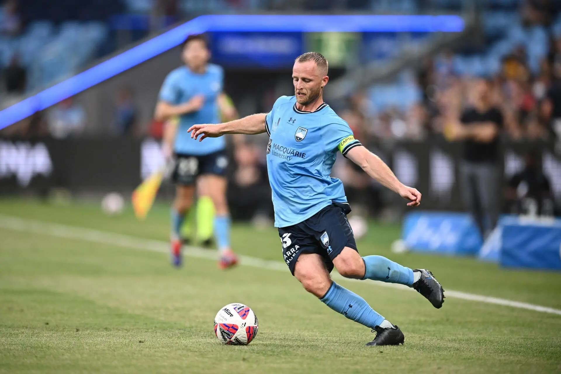 Rhyan Grant of Sydney controls the ball during the A-League