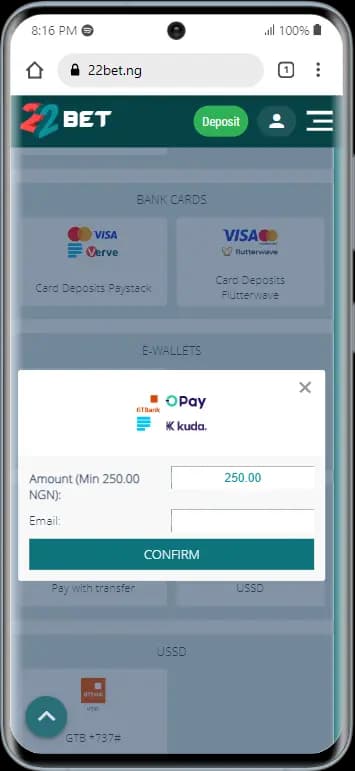 22bet payment and deposit methods