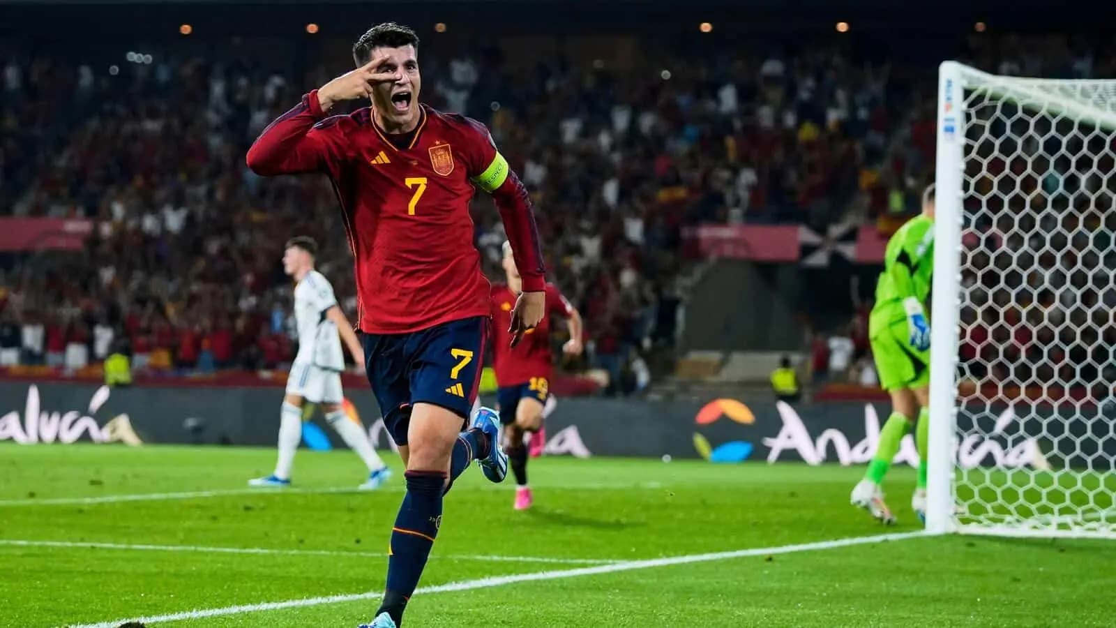 Alvaro Morata of Spain celebrates a goal