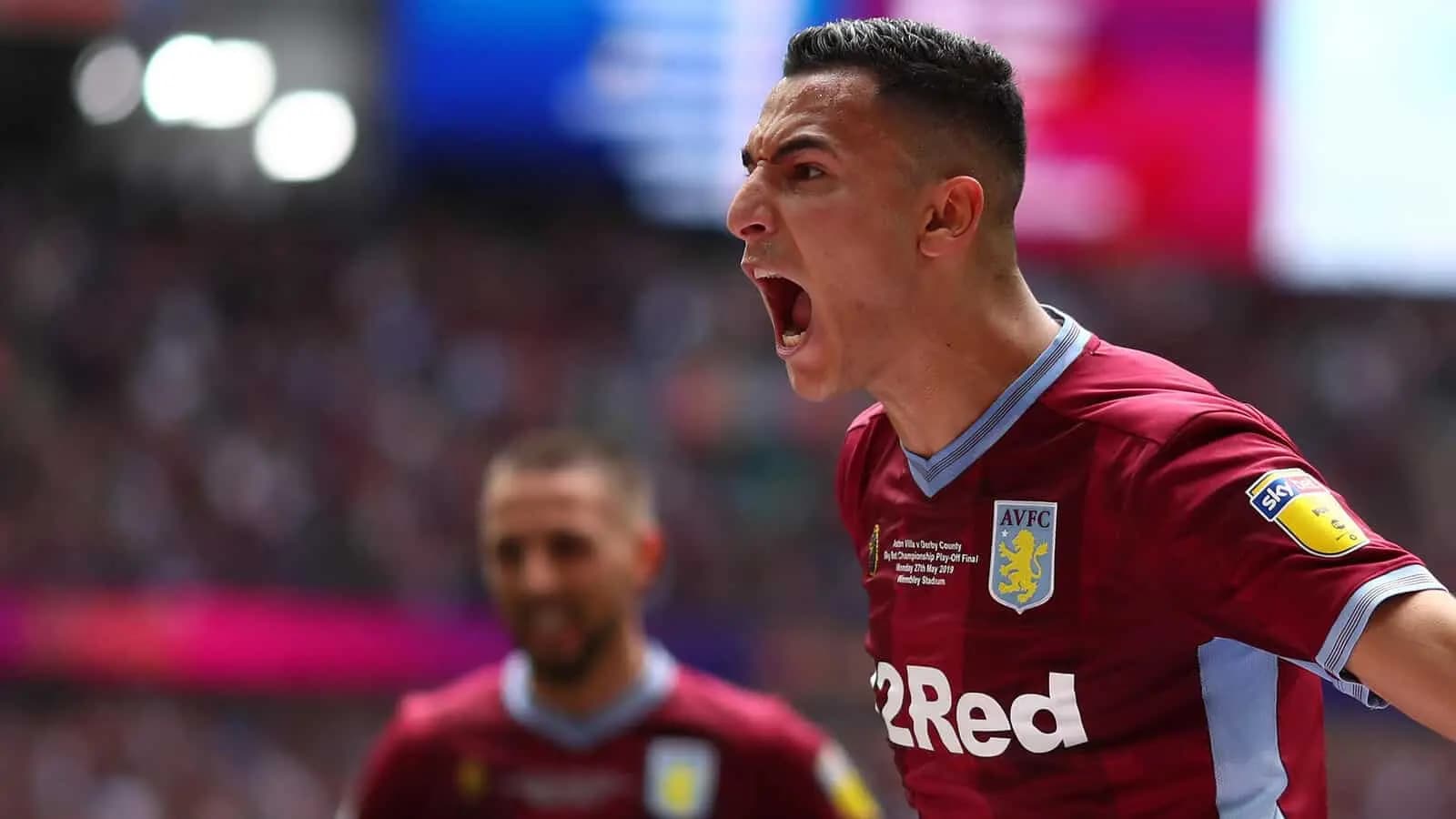 Anwar El Ghazi of Aston Villa celebrates after scoring