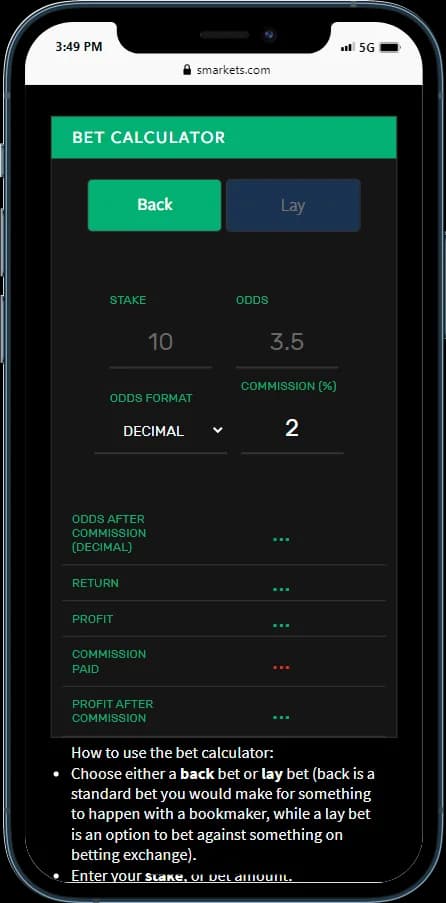 Smarkets's bet calculator