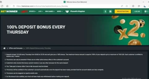 BetWinner 100% Thursday Deposit Bonus