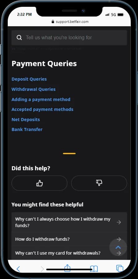 Betfair Payment Queries