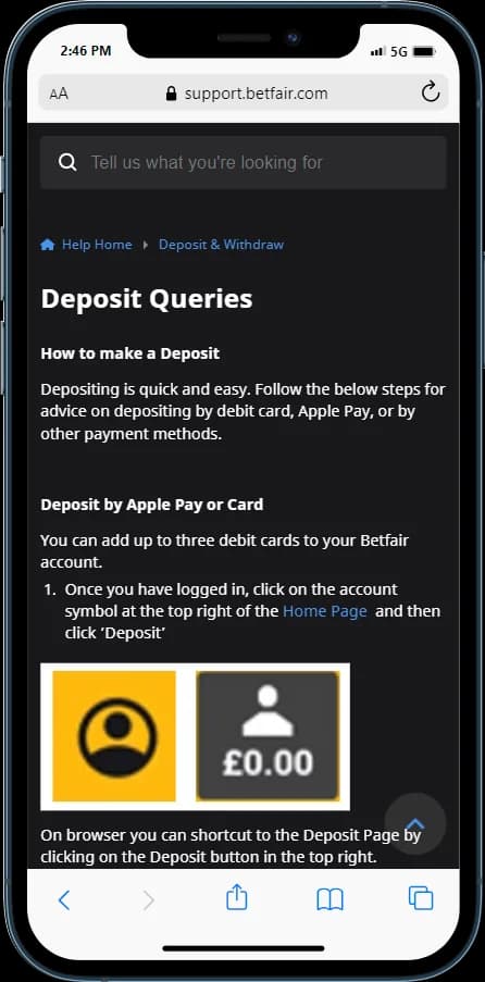 Betfair FAQs - How to make a Deposit?