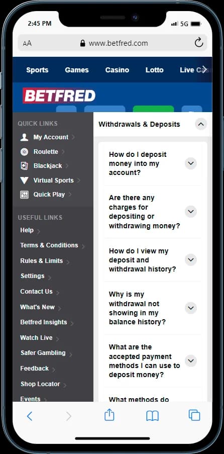 How to deposit at Betfred? Click on the tabs below for more specific help for your query.