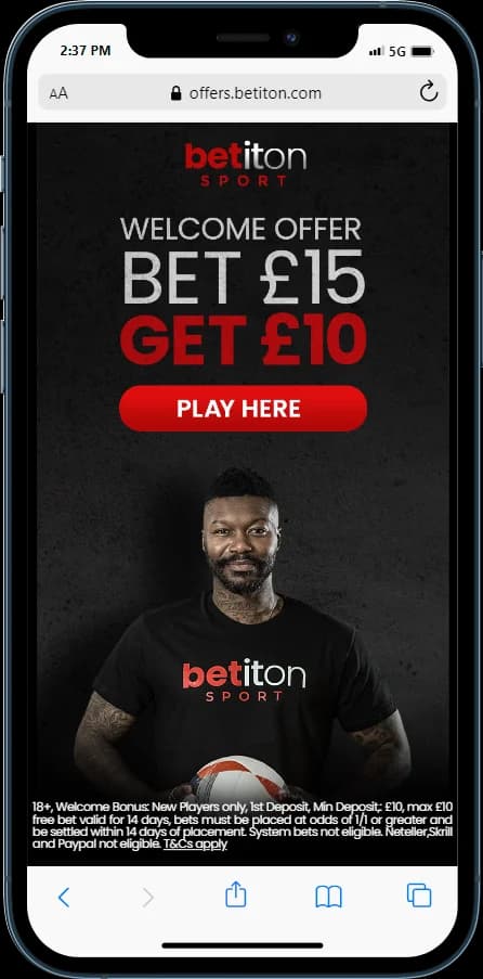 Betiton Welcome Offer - Bet £15 Get £10 in Free Bets 