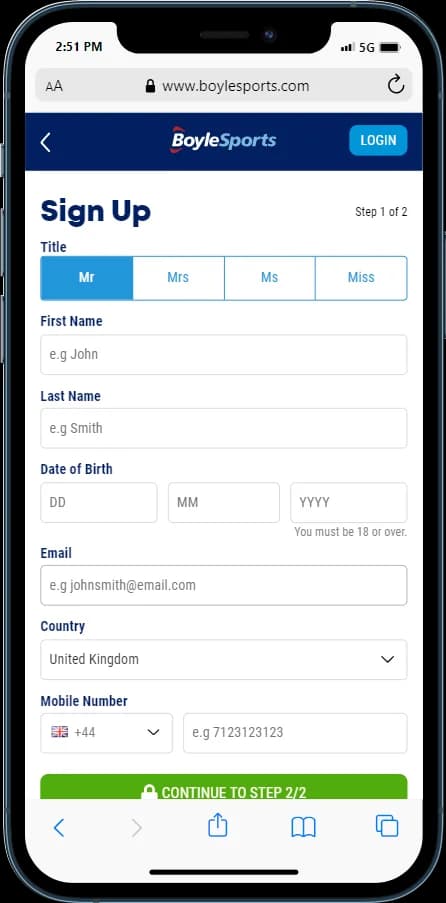 BOYLE Sports Sign Up - Provide your personal information in order to finish registration steps