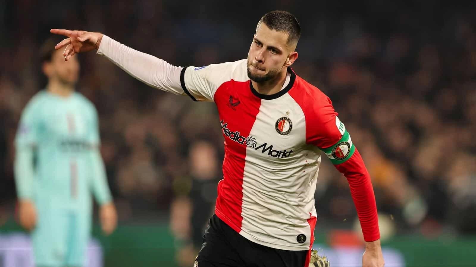 David Hancko of Feyenoord celebrates after scoring