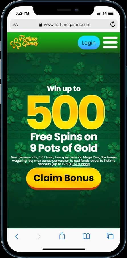 Fortune Games Casino Welcome Offer - Win up to 500 Free Spins on 9 Pots of Gold