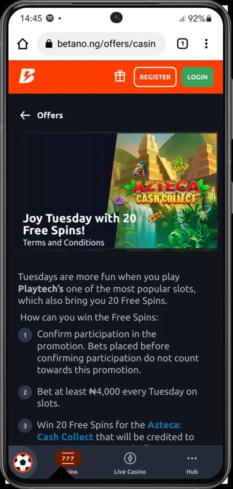 Promotions at Betano Casino - Joy Tuesday With 20 Free Spins