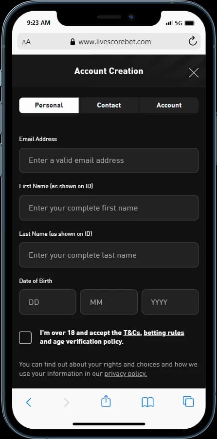 Steps you need to take to sign up at LiveScoreBet 