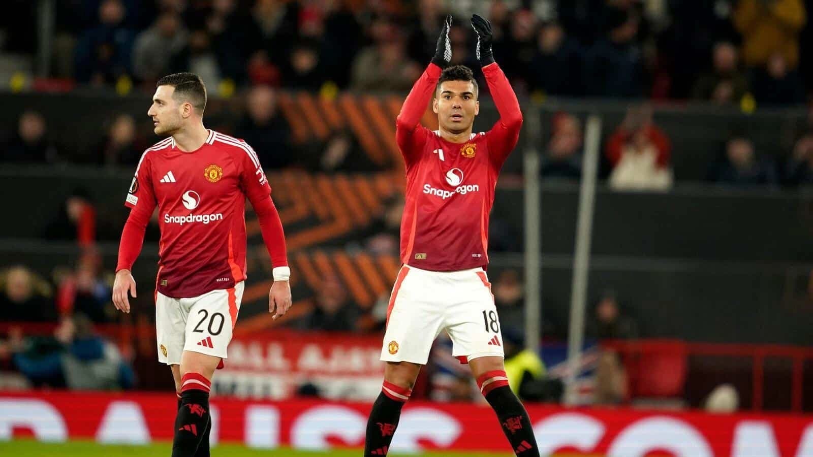 Manchester United's Casemiro applauds to supporters