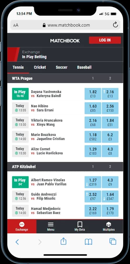 Check out the In Play Betting Section at Matchbook 