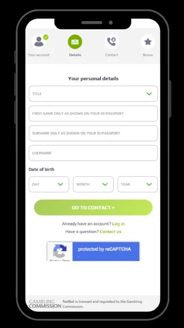 NetBet Registration process - Personal details
