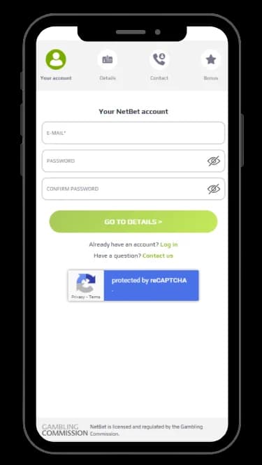 NetBet Sign up proccess step 1.