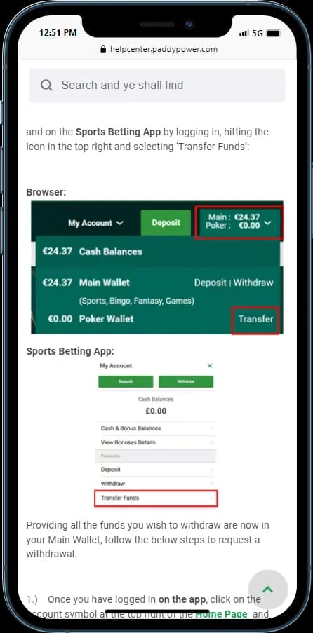Paddy Power Help - How To make a withdrawal 
