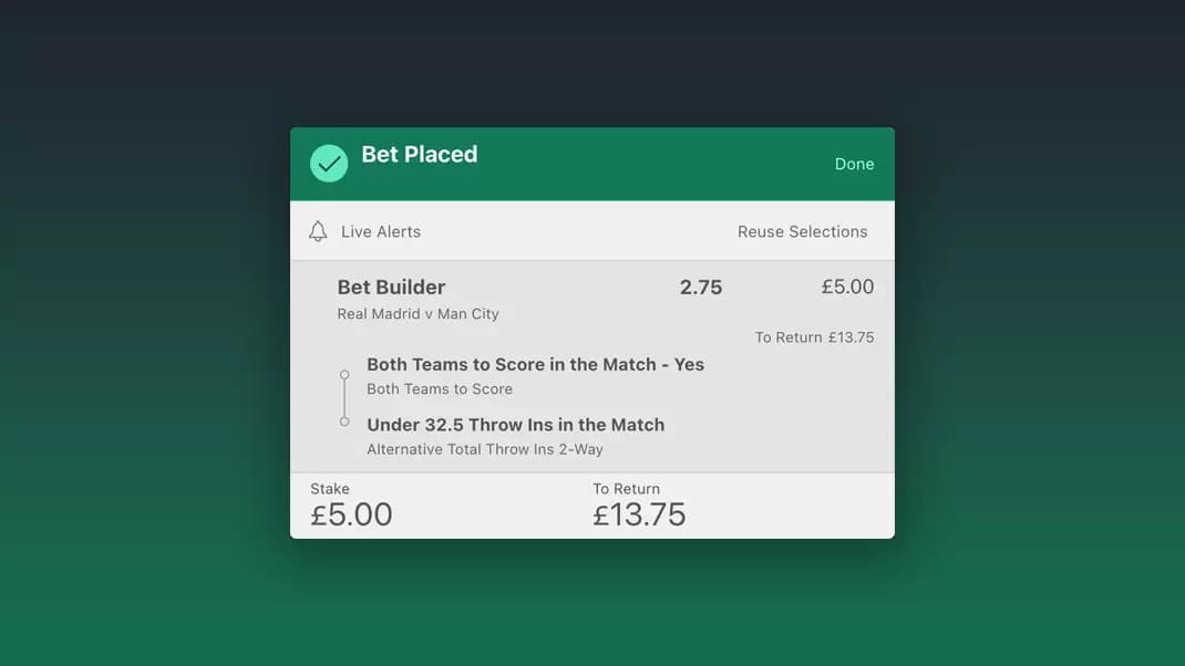 bettingexpert - bet365 Real Madrid vs Machester City Bet builder