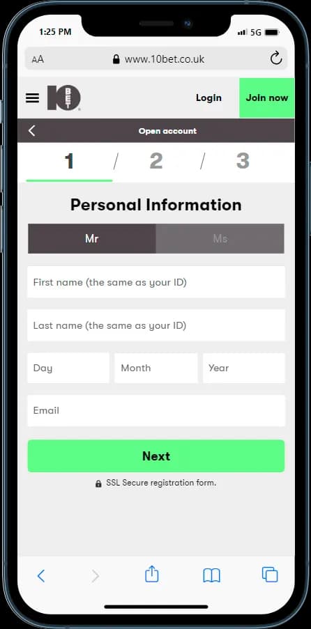 Check out the steps to sign up with 10bet