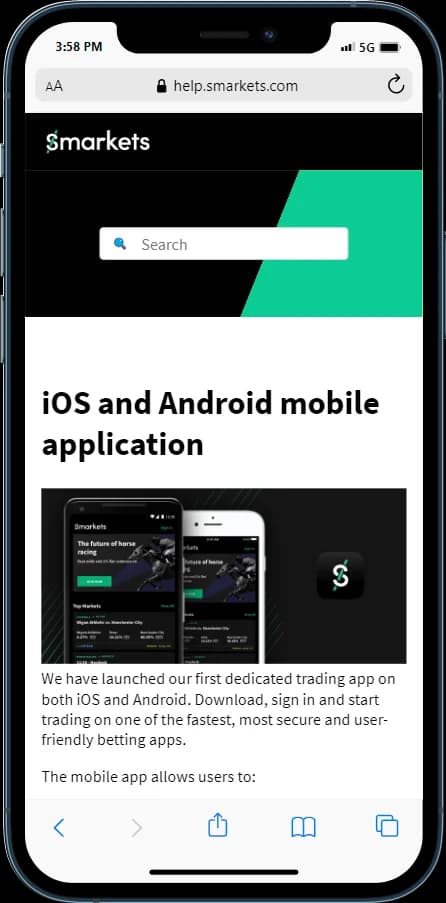 Smarkets's mobile app iOS and Android