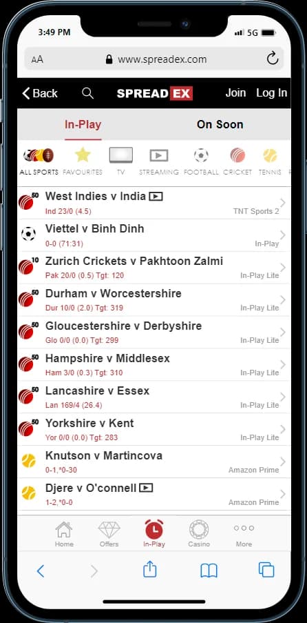 Check out the SpreadEx Live Betting Options