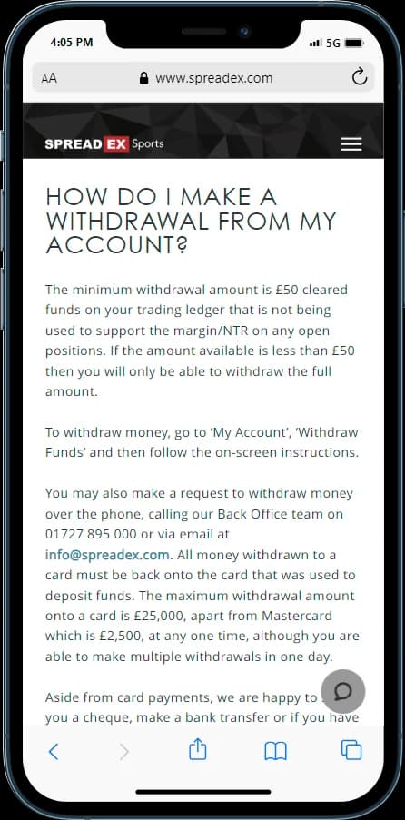 SpreadEx Withdrawal
