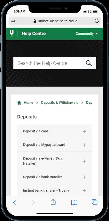 Check out frequently asked questions about depositing at Unibet