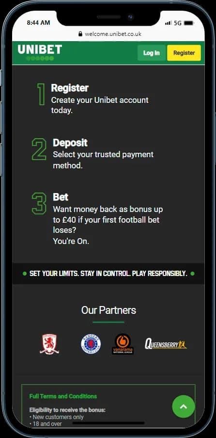Register, make a deposit and bet at Unibet 