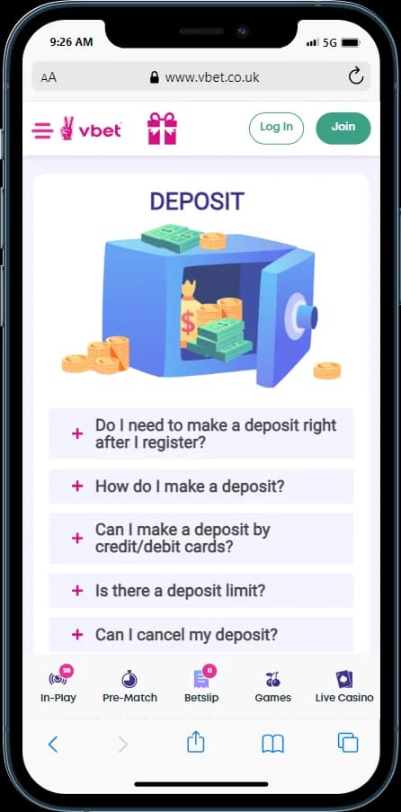 For more information about deposit, check the Vbet Help section 