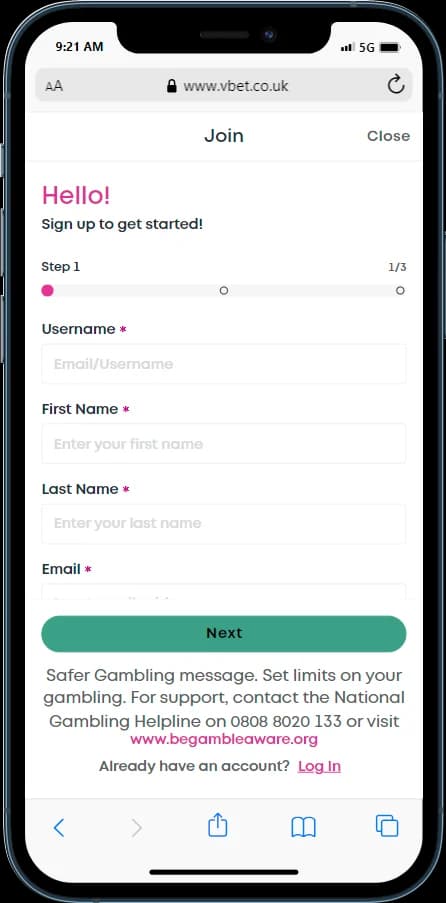 vbet sign up form