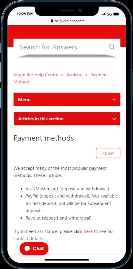 Virgin Bet Payment Options