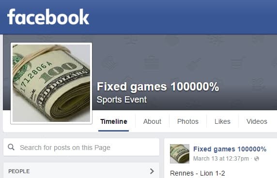 Facebook fixed match tips scam