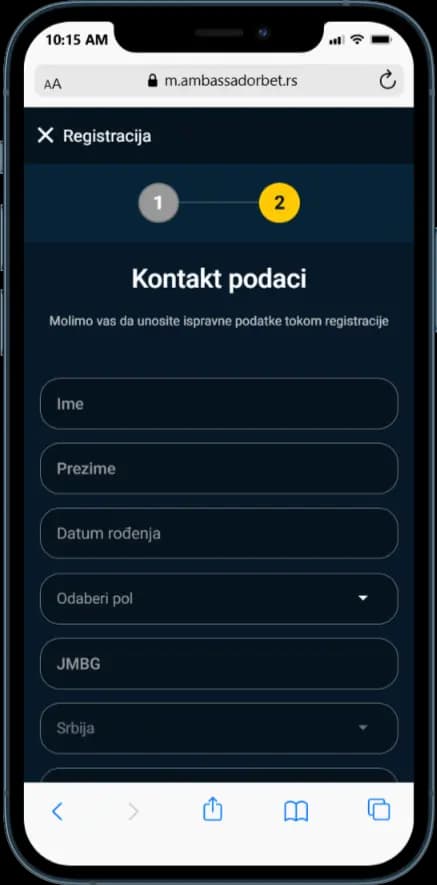 Ambassadorbet registracija - korak 2