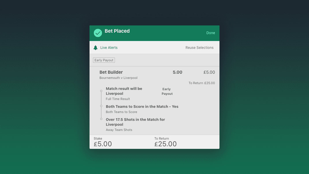 bet365 weekly bet builder - Bournemouth vs Liverpool ED