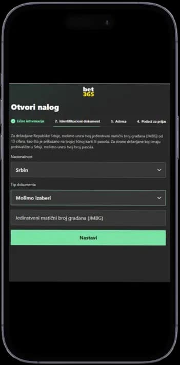Registracija na bet365 - Korak 2