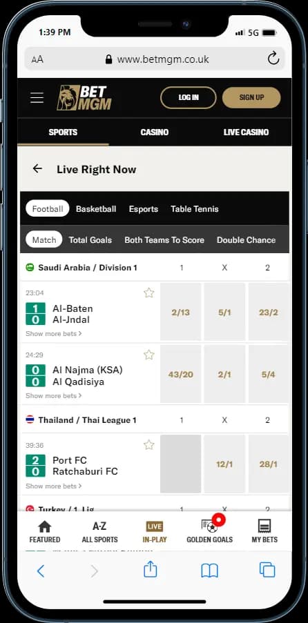 BetMGM In-play betting