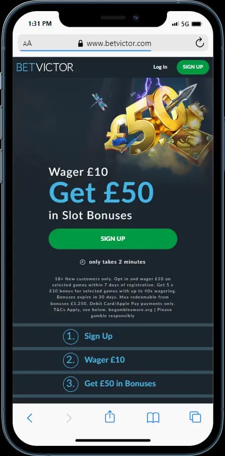 BetVictor Casino Special Offer - Wager £10 Get £50 Slot Bonuses