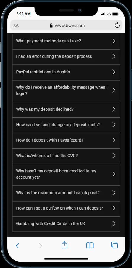 For more information about bwin Deposit check out their Help & Contact section 