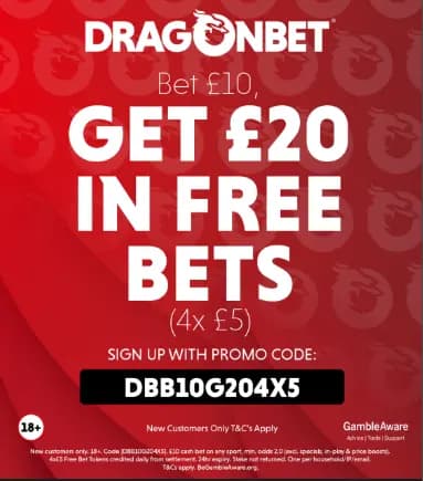 Dragonbet New Welcome Offer - BET £10 GET £20 IN FREE BETS (4x£5)