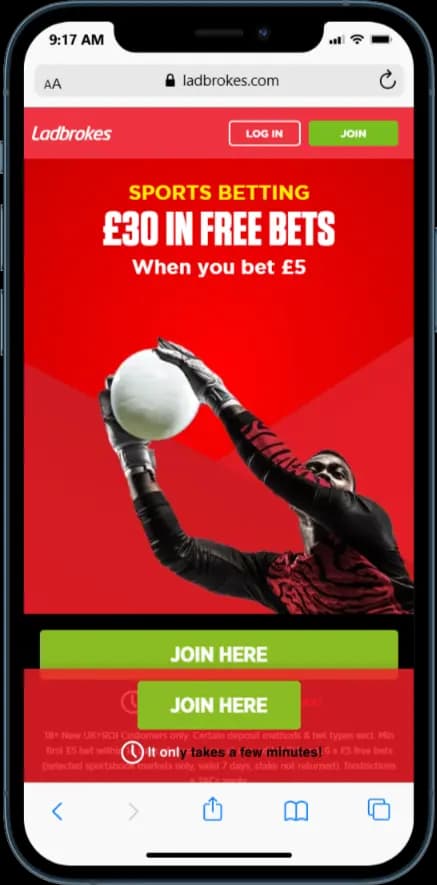 Ladbrokes Welcome Offer - £30 in Free Bets - When you bet £5 on Sports