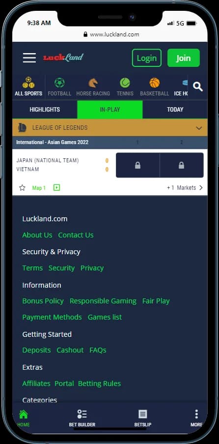 LuckLand Bookmaker - In-play betting