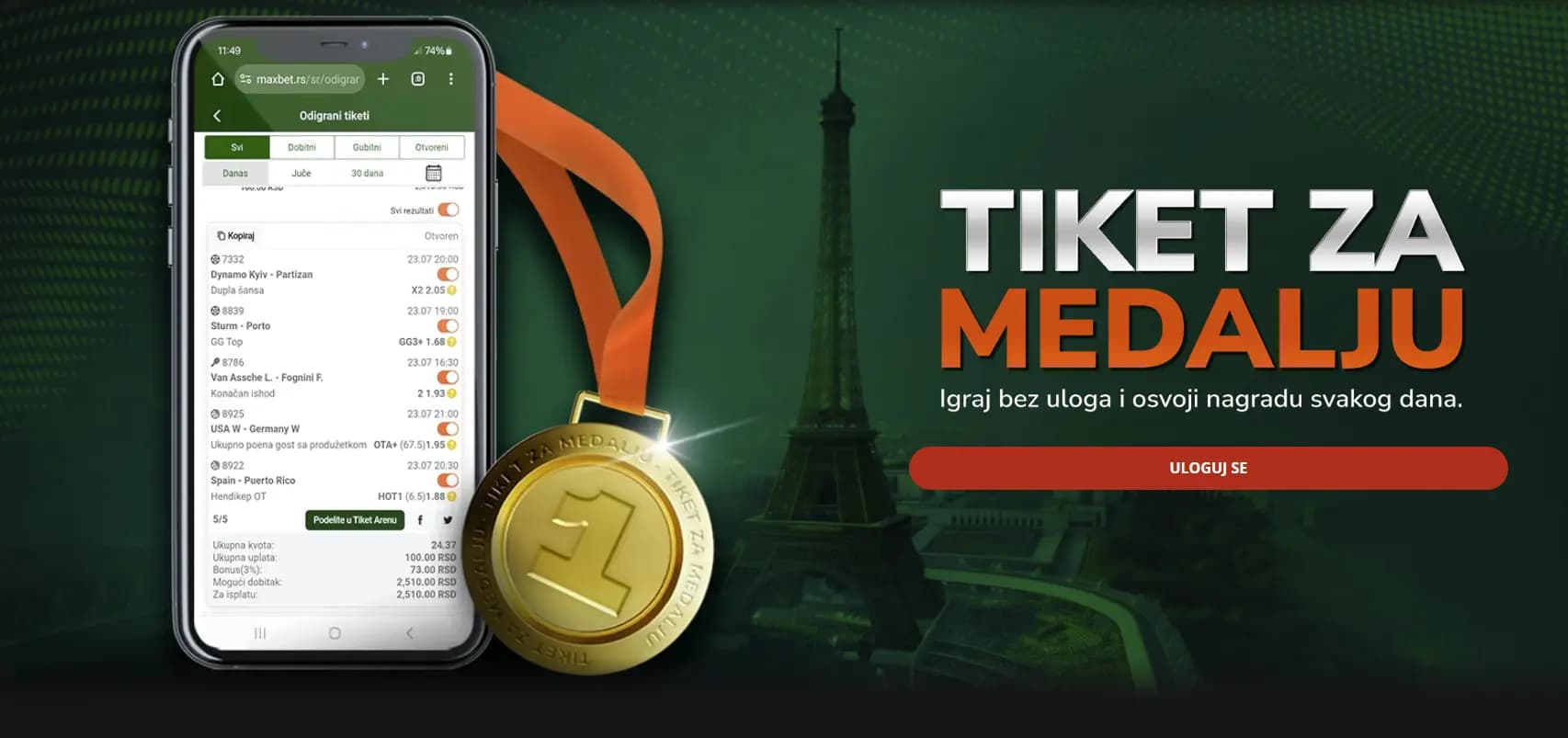 MaxBet Olimpijska Ponuda - Tiket za medalju