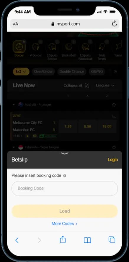 MSport Betslip Booking Code Field