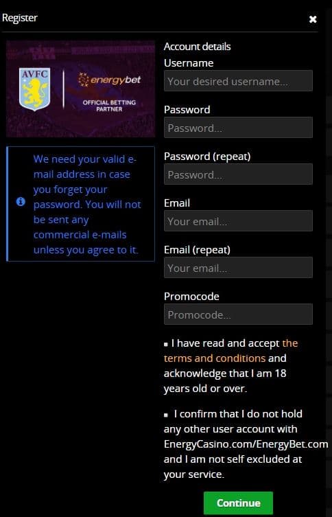 Energybet Sign Up