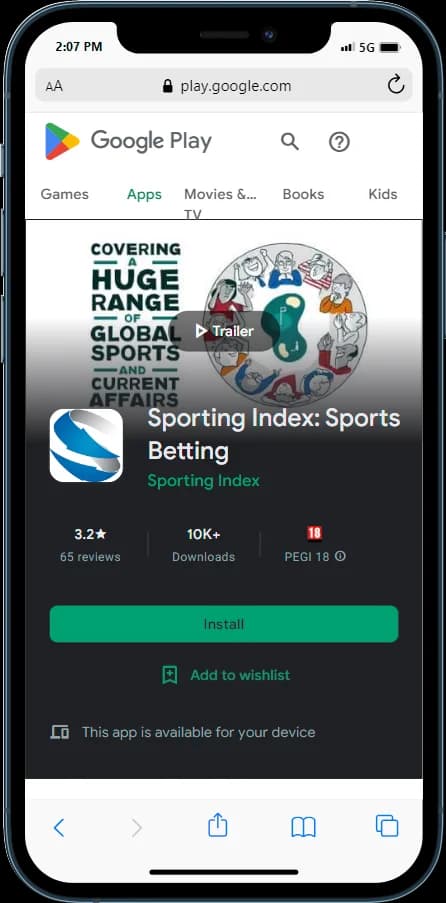 Sporting Index Android app
