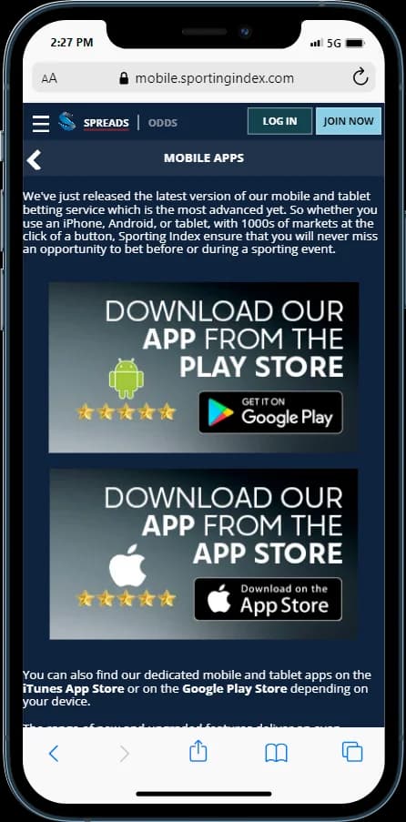 Sporting Index Mobile app