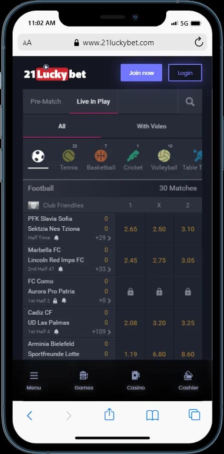 21LuckyBet In Play Betting