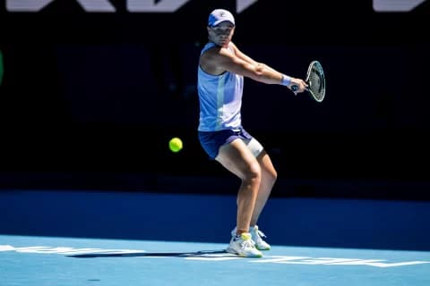 Ashleigh Barty of Australia returns the ball during the quarterfinals of the 2021 Australian Open