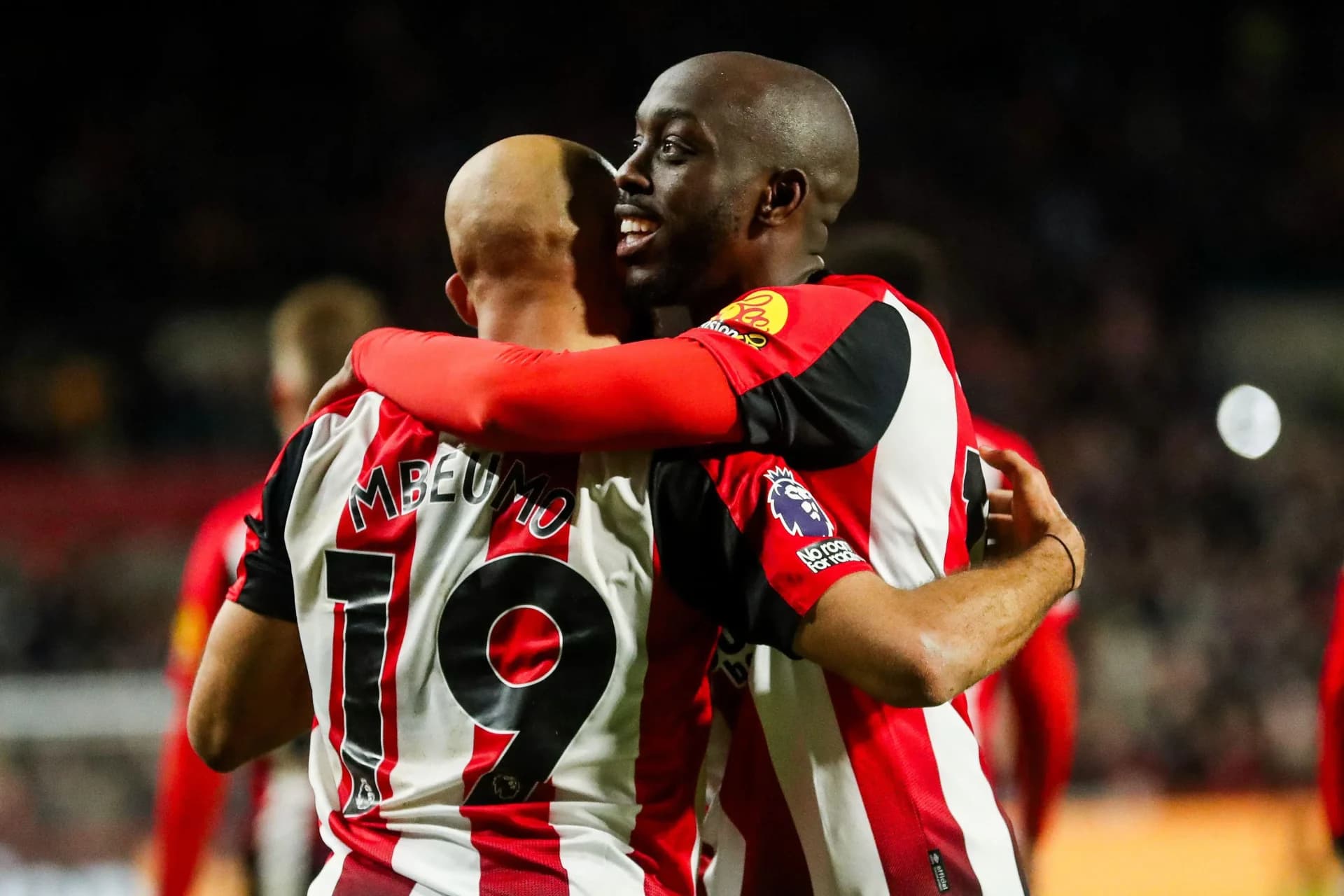 Yoane Wissa of Brentford celebrates his goal with Bryan Mbeumo to make it 1-0 during the Premier League match Brentford vs Everton at The Gtech Community Stadium, London, United Kingdom, 26th February 2025 (Photo by Izzy Poles/News Images)